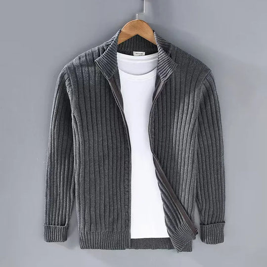 Męski sweter prążkowany z zamkiem – elegancki golf casualowy