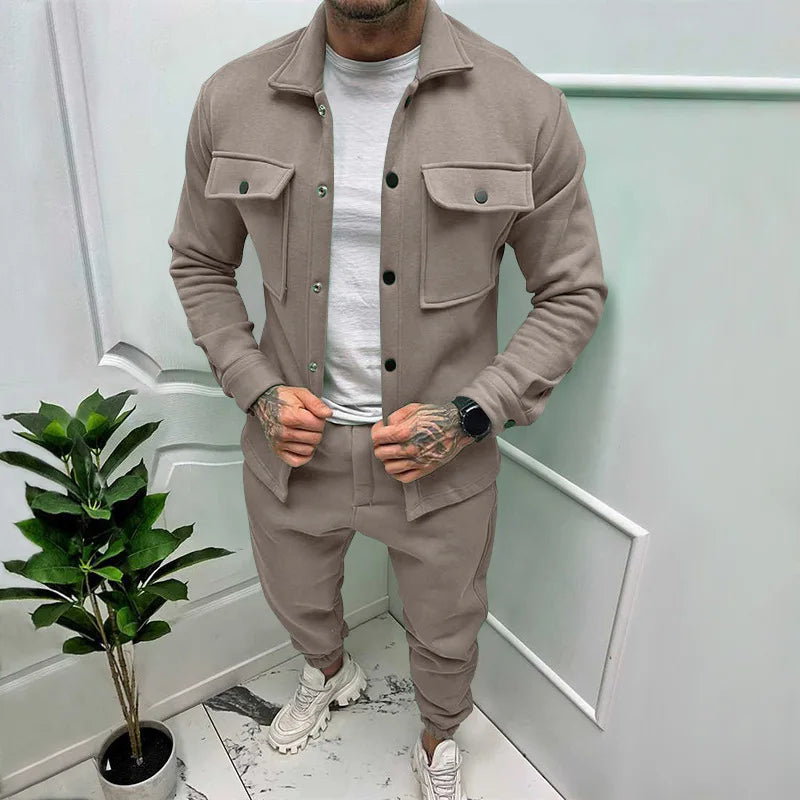 Męski komplet casual – bluza koszulowa i spodnie