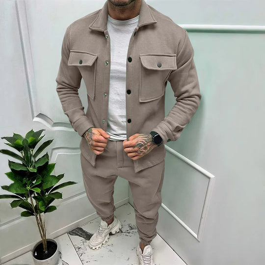 Męski komplet casual – bluza koszulowa i spodnie