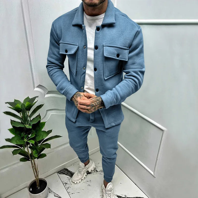Męski komplet casual – bluza koszulowa i spodnie