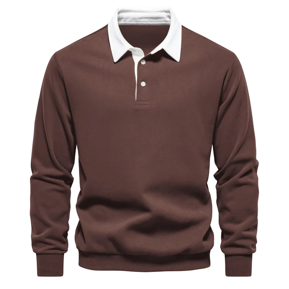 Męska bluza polo z długim rękawem – elegancka bluza casual z kołnierzykiem