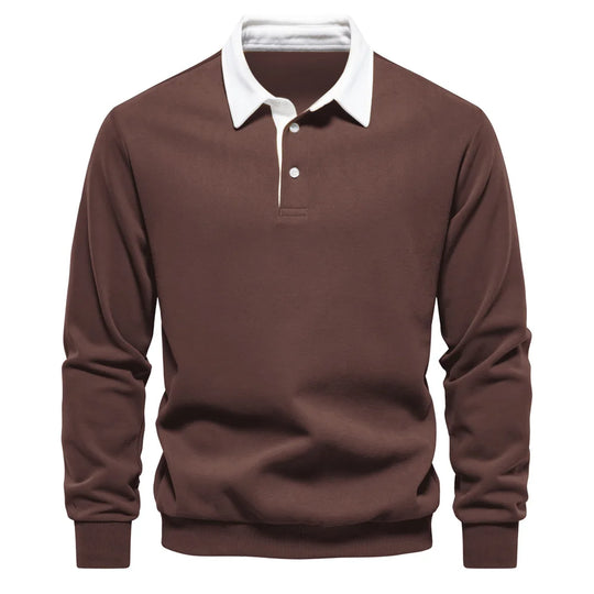 Męska bluza polo z długim rękawem – elegancka bluza casual z kołnierzykiem