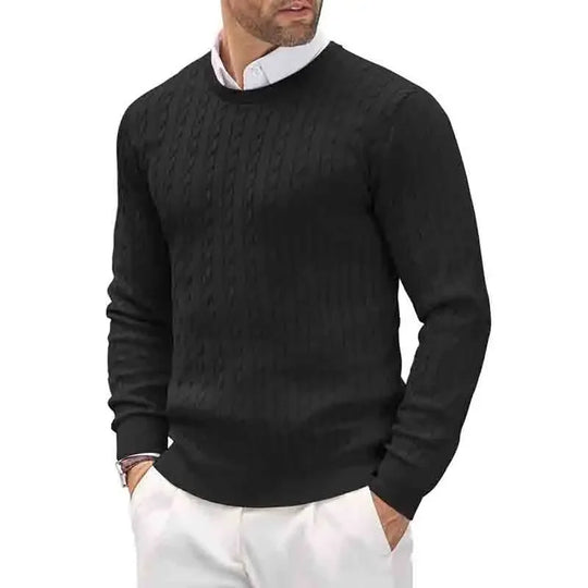 Męski sweter slim fit – elegancki sweter bawełniany, dopasowany krój, klasyczny styl
