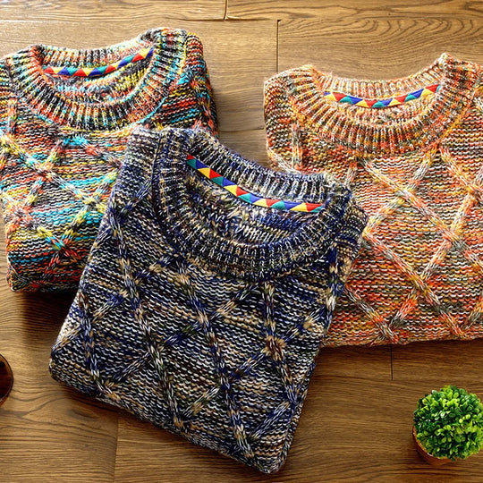 Męski sweter casual – wzorzysty sweter bawełniany