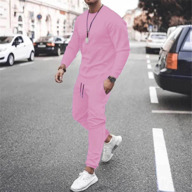 Męski komplet dresowy casual – bluza i spodnie z elastycznym pasem, styl miejski