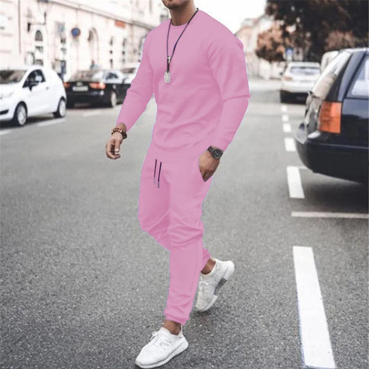 Męski komplet dresowy casual – bluza i spodnie z elastycznym pasem, styl miejski