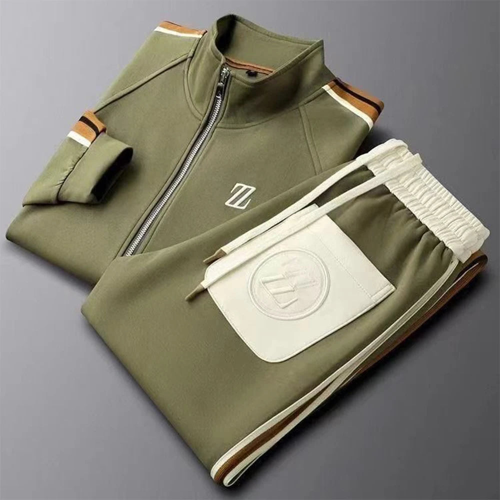 Męski komplet dresowy premium – bluza na zamek i spodnie, sportowy zestaw casual, wygodny i stylowy