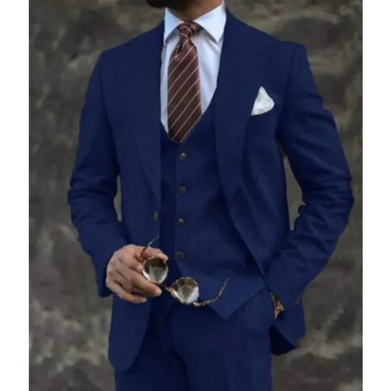 Męski garnitur 3-częściowy elegancki – marynarka, kamizelka, spodnie, slim fit