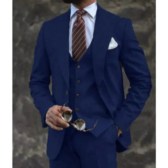 Męski garnitur 3-częściowy elegancki – marynarka, kamizelka, spodnie, slim fit