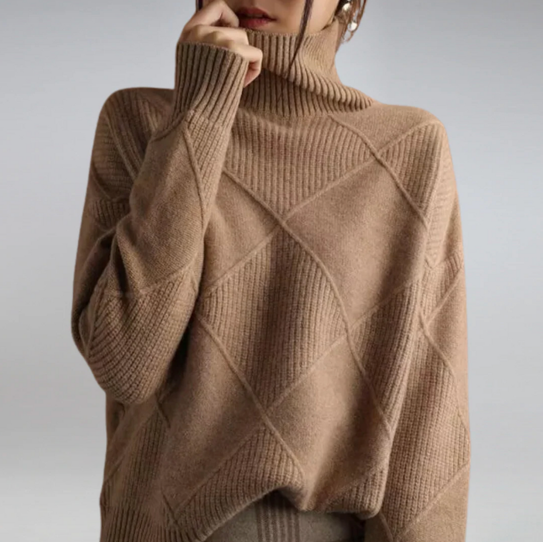 Damski sweter z golfem w geometryczny wzór – elegancki, miękki sweter na jesień i zimę