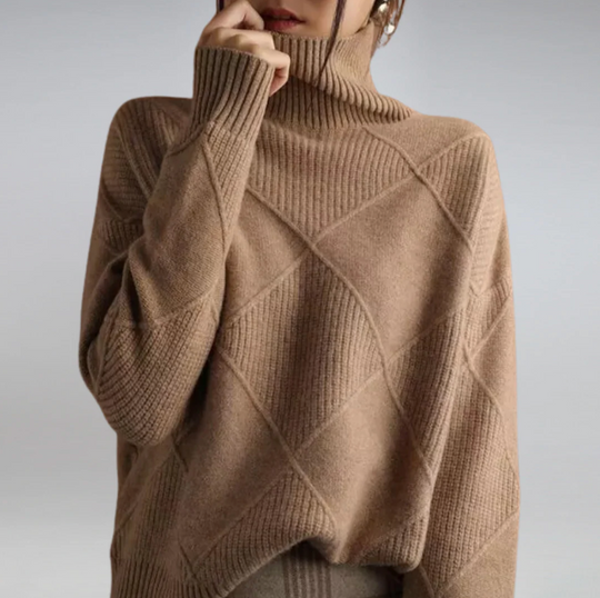 Damski sweter z golfem w geometryczny wzór – elegancki, miękki sweter na jesień i zimę