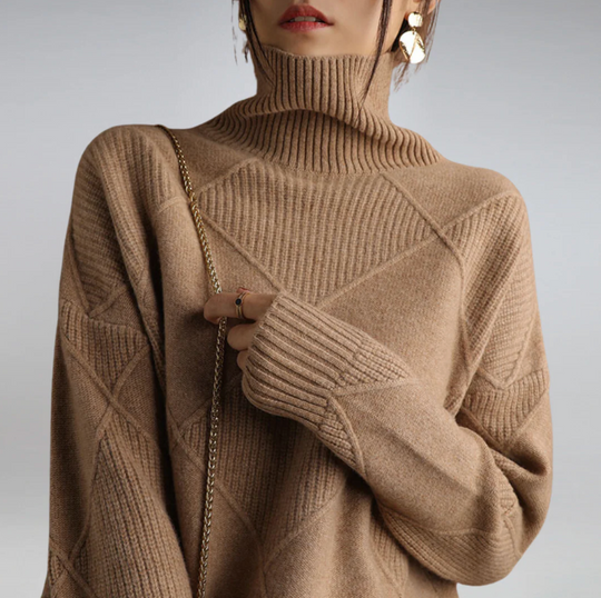Damski sweter z golfem w geometryczny wzór – elegancki, miękki sweter na jesień i zimę