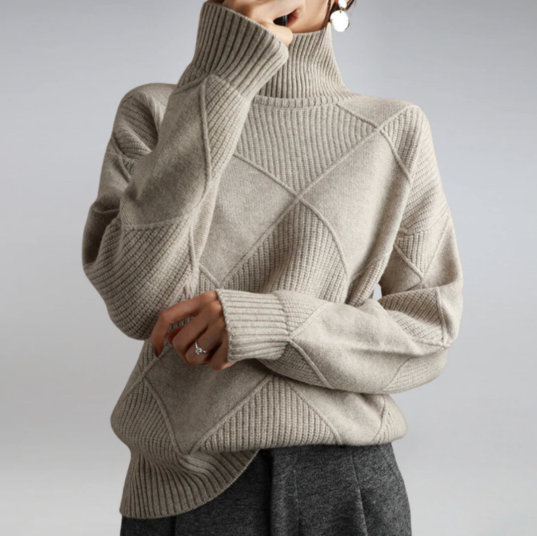Damski sweter z golfem w geometryczny wzór – elegancki, miękki sweter na jesień i zimę