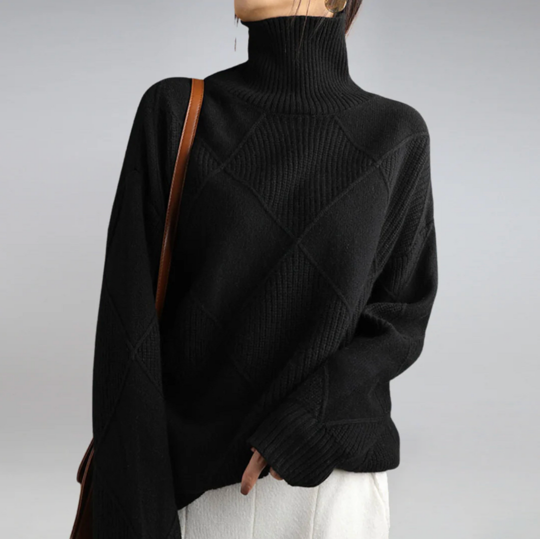 Damski sweter z golfem w geometryczny wzór – elegancki, miękki sweter na jesień i zimę