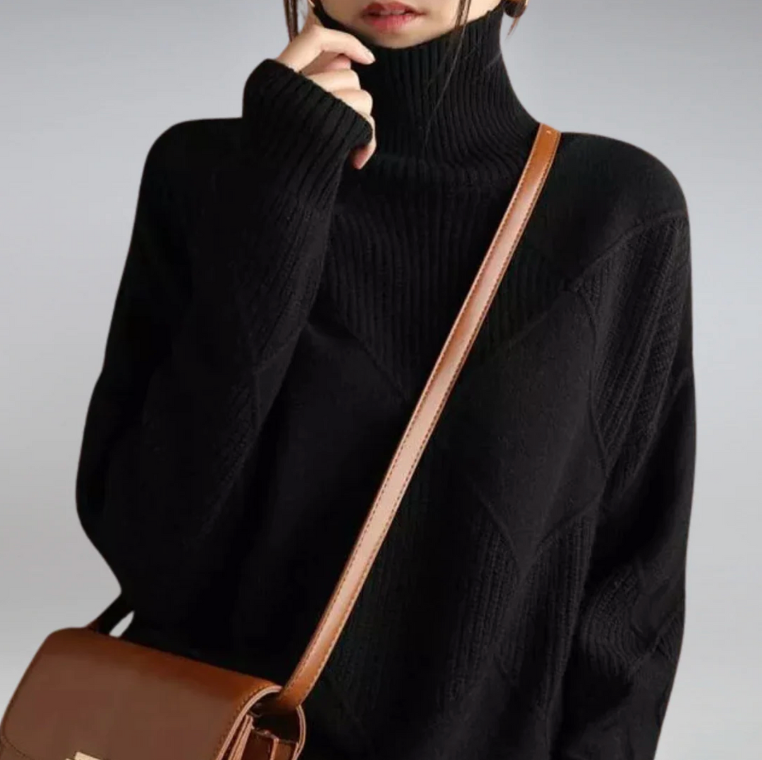 Damski sweter z golfem w geometryczny wzór – elegancki, miękki sweter na jesień i zimę