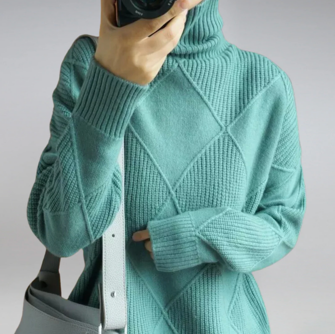 Damski sweter z golfem w geometryczny wzór – elegancki, miękki sweter na jesień i zimę