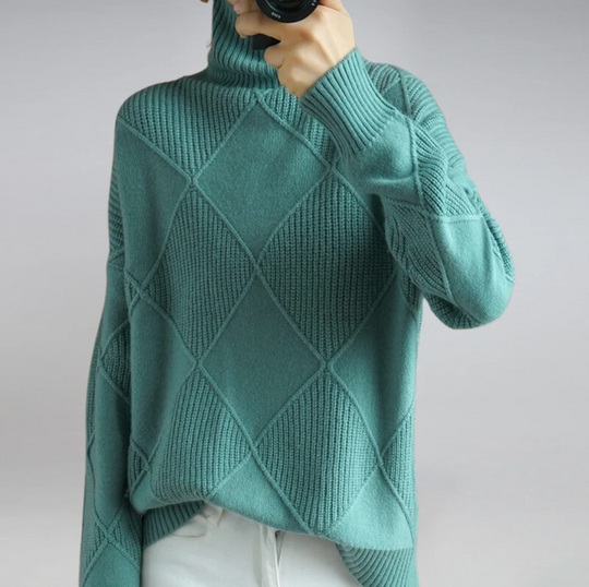 Damski sweter z golfem w geometryczny wzór – elegancki, miękki sweter na jesień i zimę