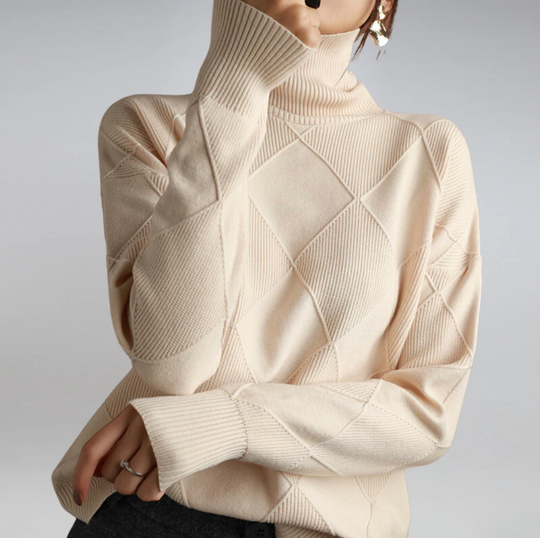 Damski sweter z golfem w geometryczny wzór – elegancki, miękki sweter na jesień i zimę