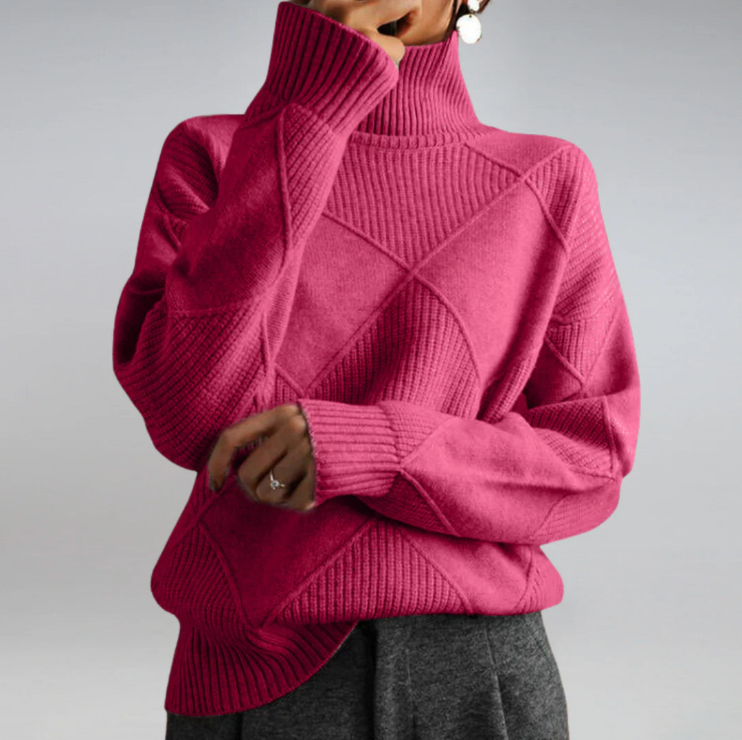 Damski sweter z golfem w geometryczny wzór – elegancki, miękki sweter na jesień i zimę