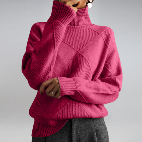 Damski sweter z golfem w geometryczny wzór – elegancki, miękki sweter na jesień i zimę
