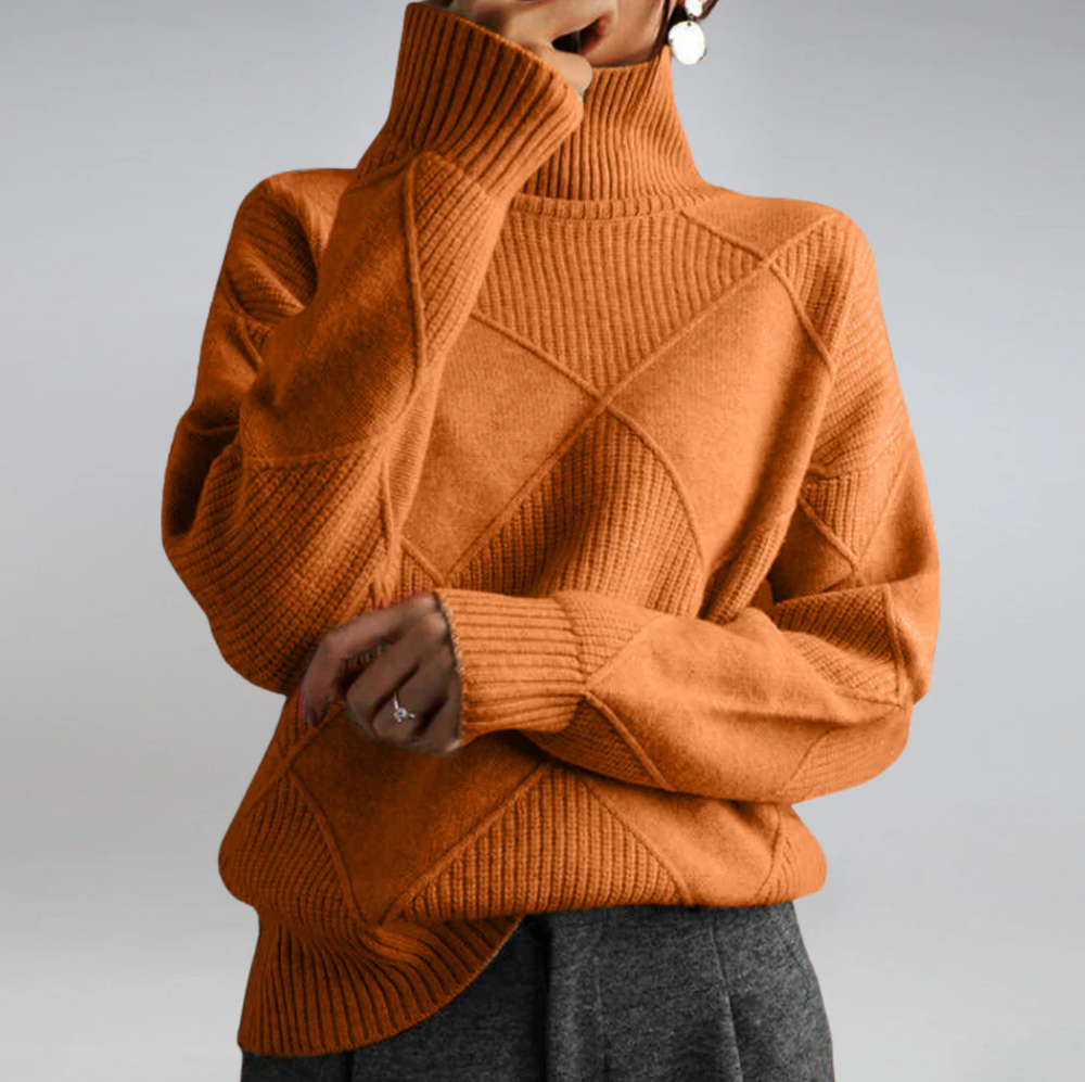 Damski sweter z golfem w geometryczny wzór – elegancki, miękki sweter na jesień i zimę