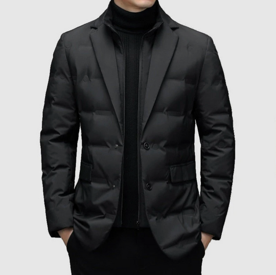 Męska kurtka elegancka ocieplana – pikowana marynarka zimowa casual smart casual ze stójką