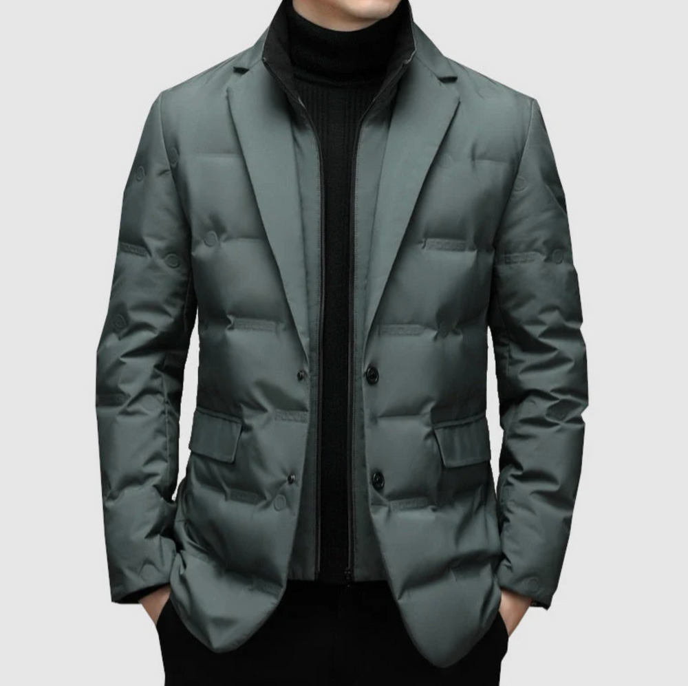Męska kurtka elegancka ocieplana – pikowana marynarka zimowa casual smart casual ze stójką