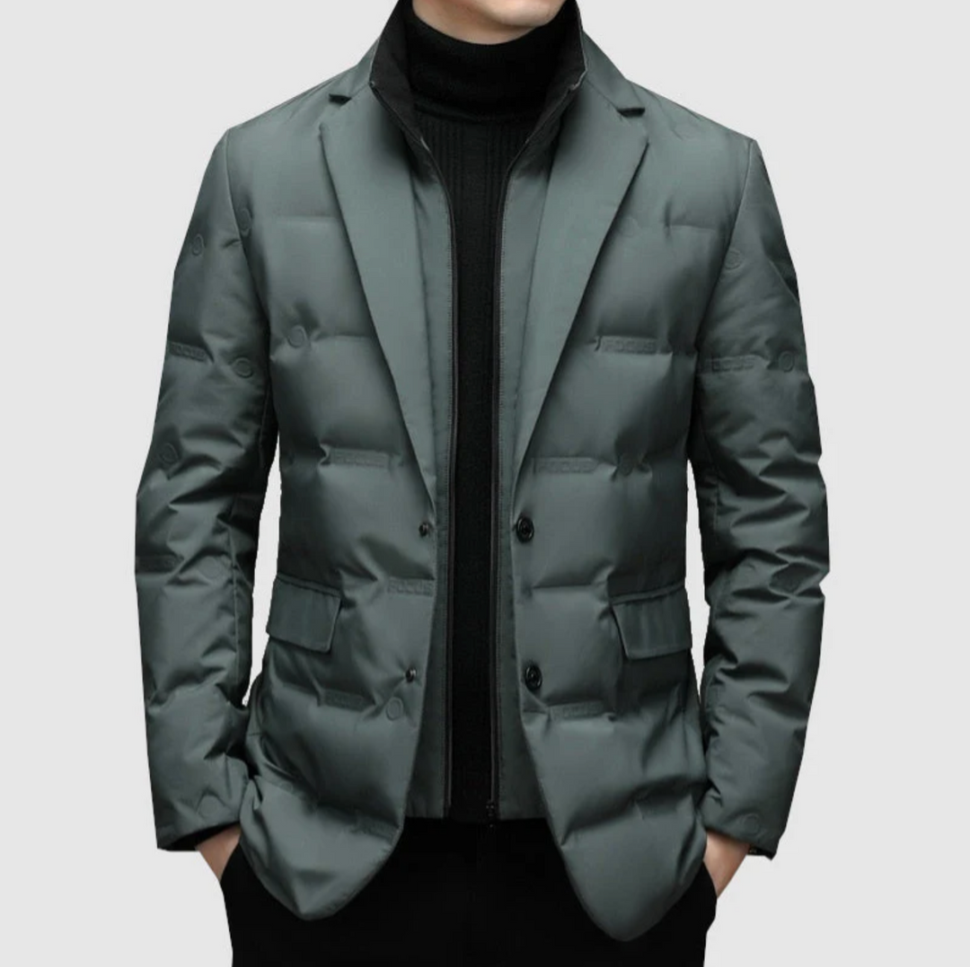 Męska kurtka elegancka ocieplana – pikowana marynarka zimowa casual smart casual ze stójką