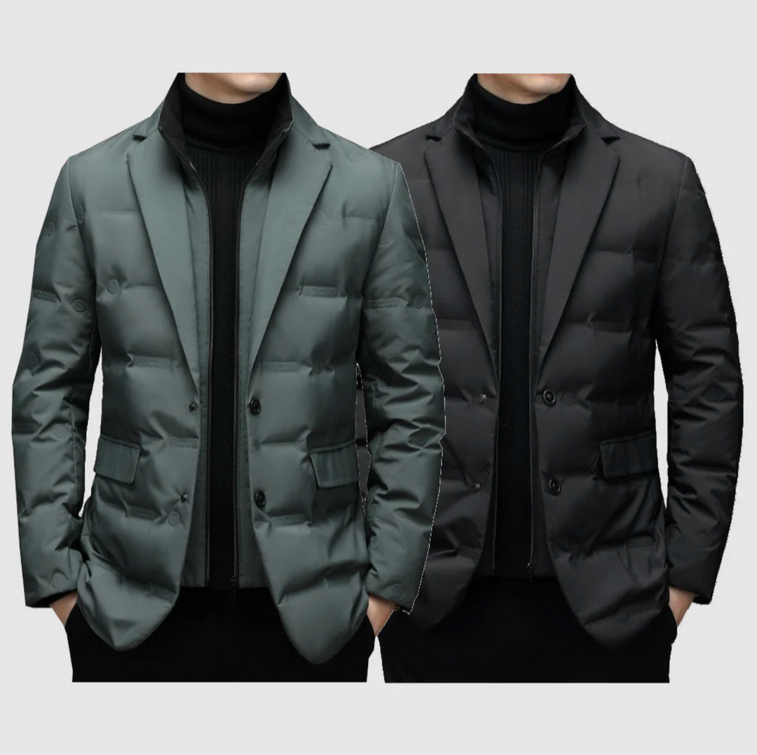 Męska kurtka elegancka ocieplana – pikowana marynarka zimowa casual smart casual ze stójką