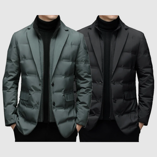 Męska kurtka elegancka ocieplana – pikowana marynarka zimowa casual smart casual ze stójką