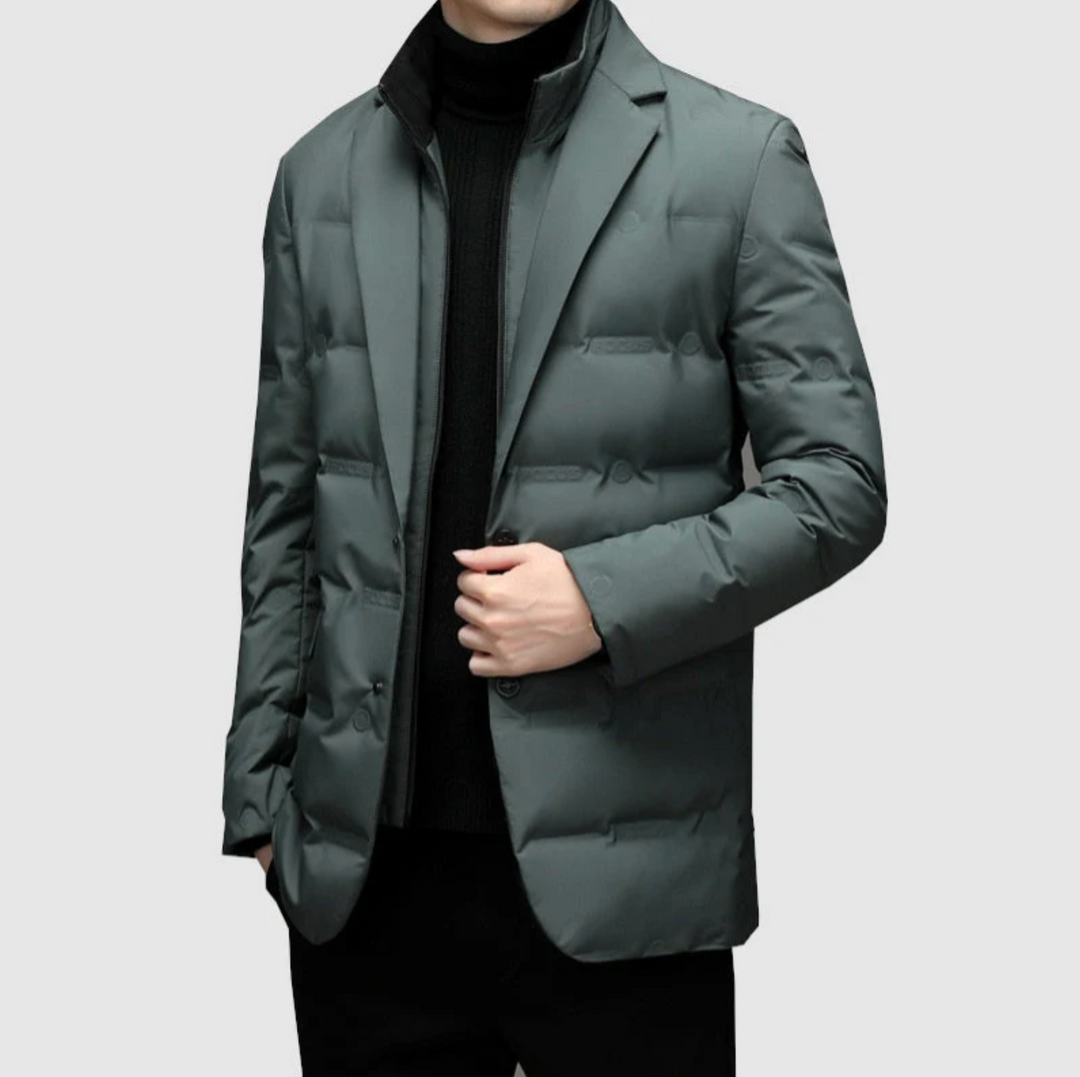 Męska kurtka elegancka ocieplana – pikowana marynarka zimowa casual smart casual ze stójką