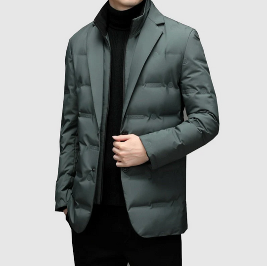 Męska kurtka elegancka ocieplana – pikowana marynarka zimowa casual smart casual ze stójką