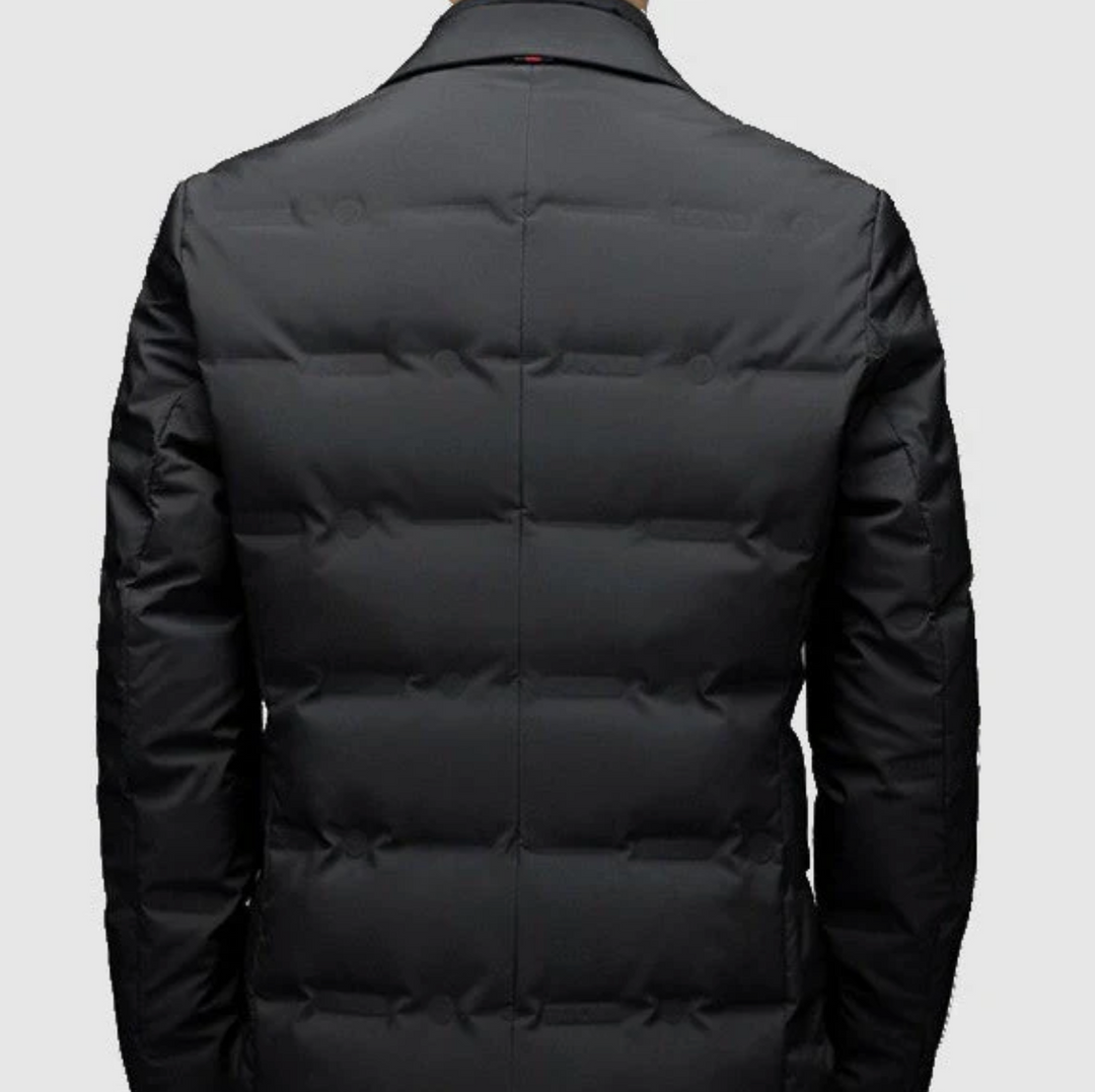 Męska kurtka elegancka ocieplana – pikowana marynarka zimowa casual smart casual ze stójką