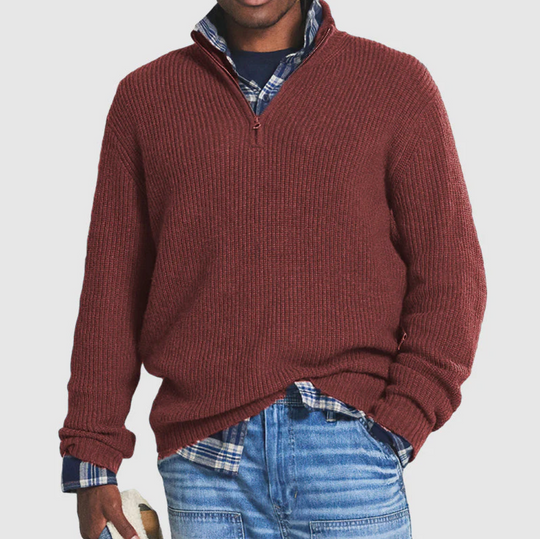 Męski sweter z zamkiem pod szyją – elegancki sweter casual
