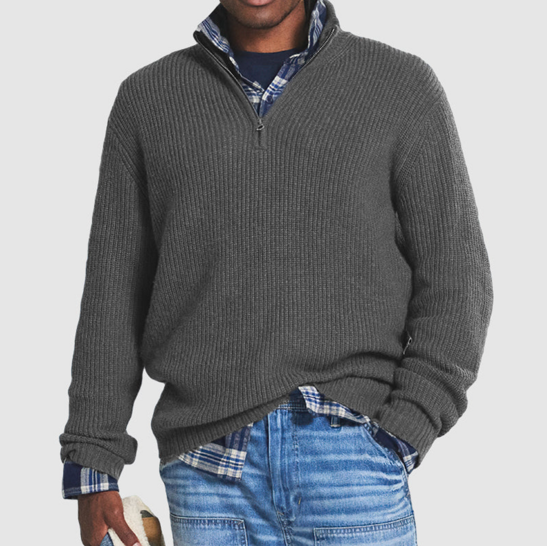 Męski sweter z zamkiem pod szyją – elegancki sweter casual