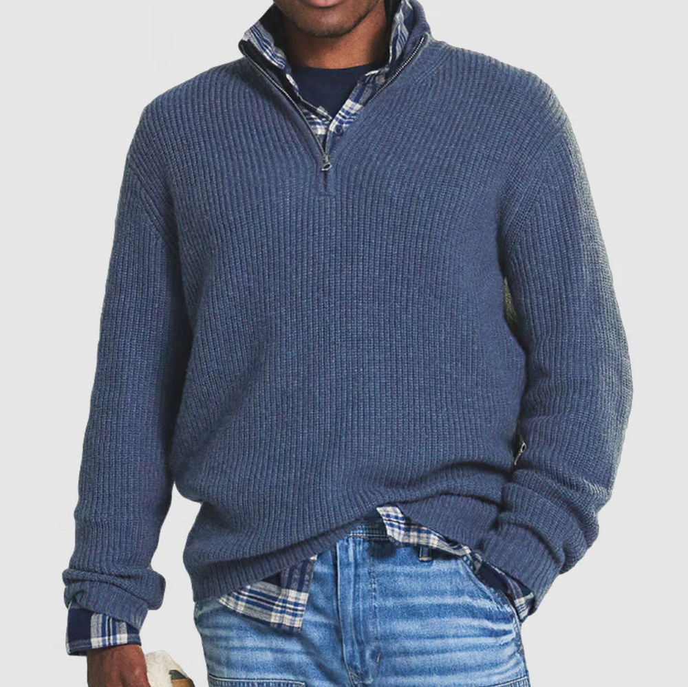 Męski sweter z zamkiem pod szyją – elegancki sweter casual