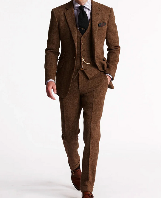 Męski garnitur 3-częściowy slim fit – elegancki komplet biznesowy z marynarką, kamizelką i spodniami