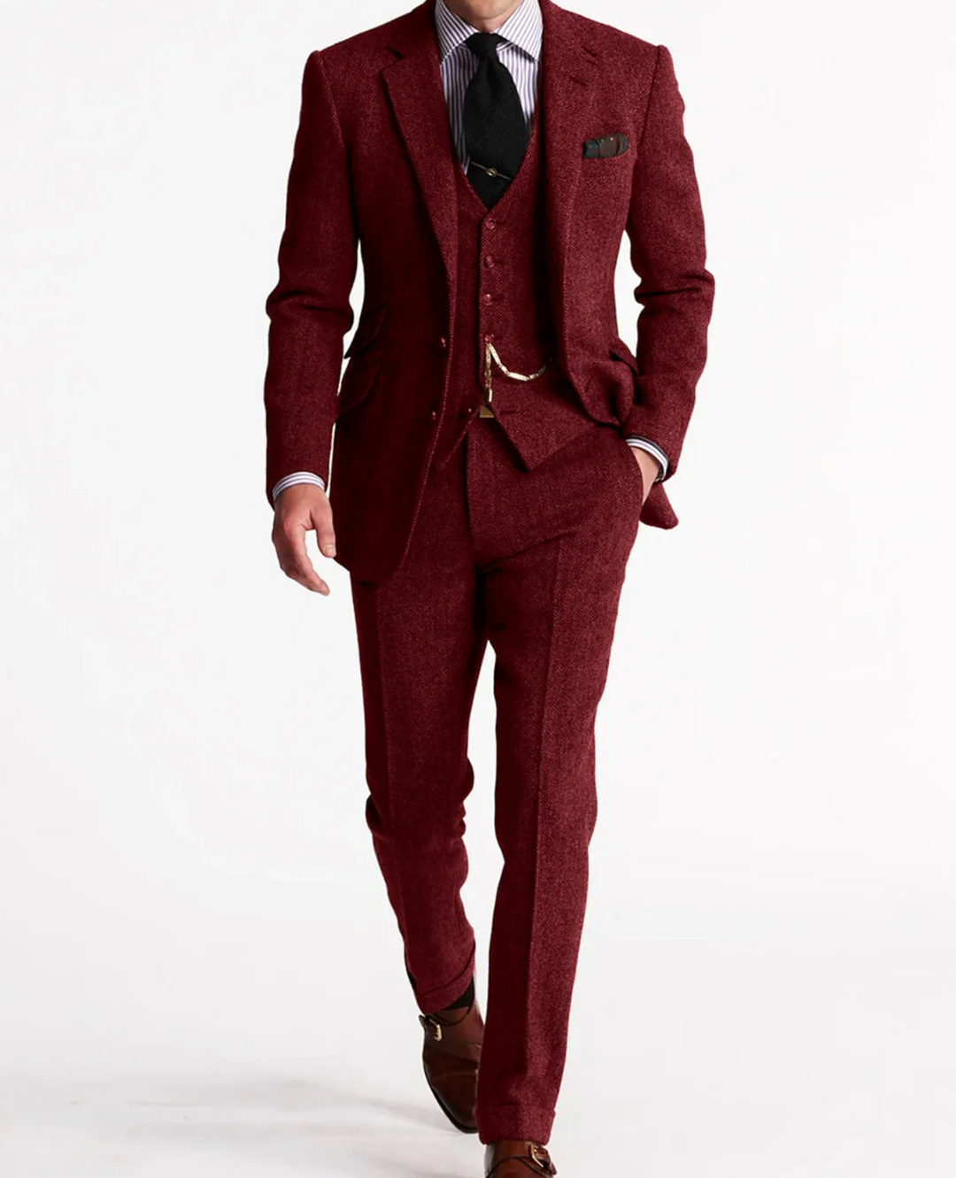 Męski garnitur 3-częściowy slim fit – elegancki komplet biznesowy z marynarką, kamizelką i spodniami