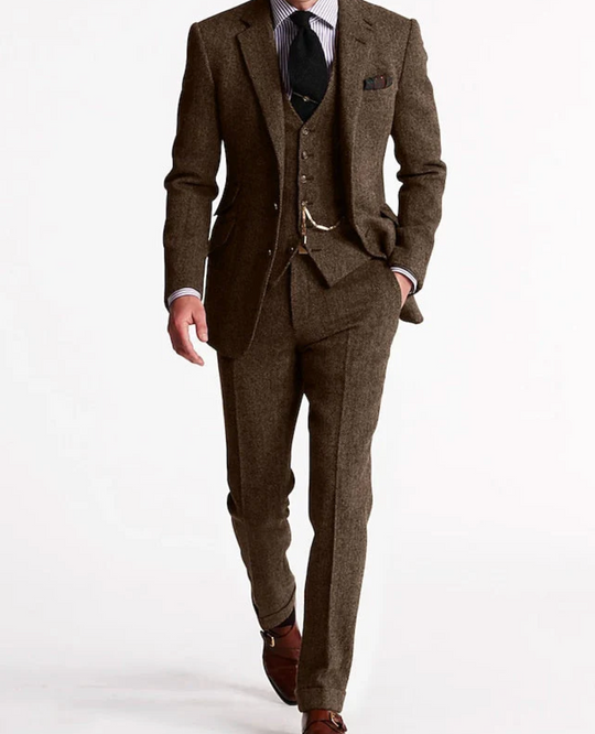 Męski garnitur 3-częściowy slim fit – elegancki komplet biznesowy z marynarką, kamizelką i spodniami