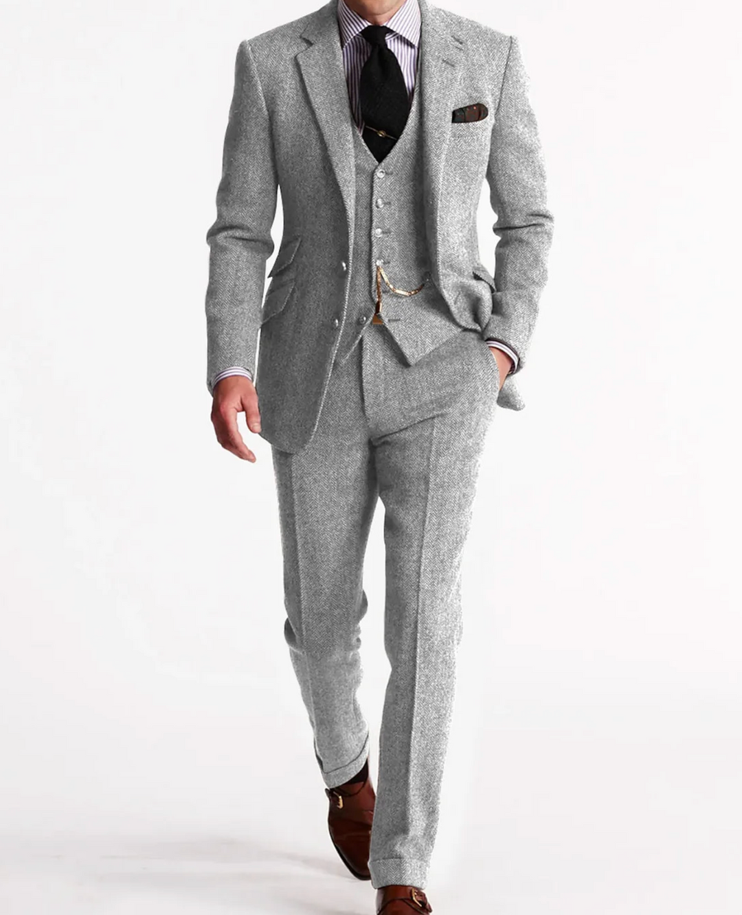 Męski garnitur 3-częściowy slim fit – elegancki komplet biznesowy z marynarką, kamizelką i spodniami