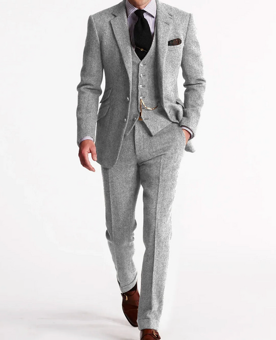 Męski garnitur 3-częściowy slim fit – elegancki komplet biznesowy z marynarką, kamizelką i spodniami