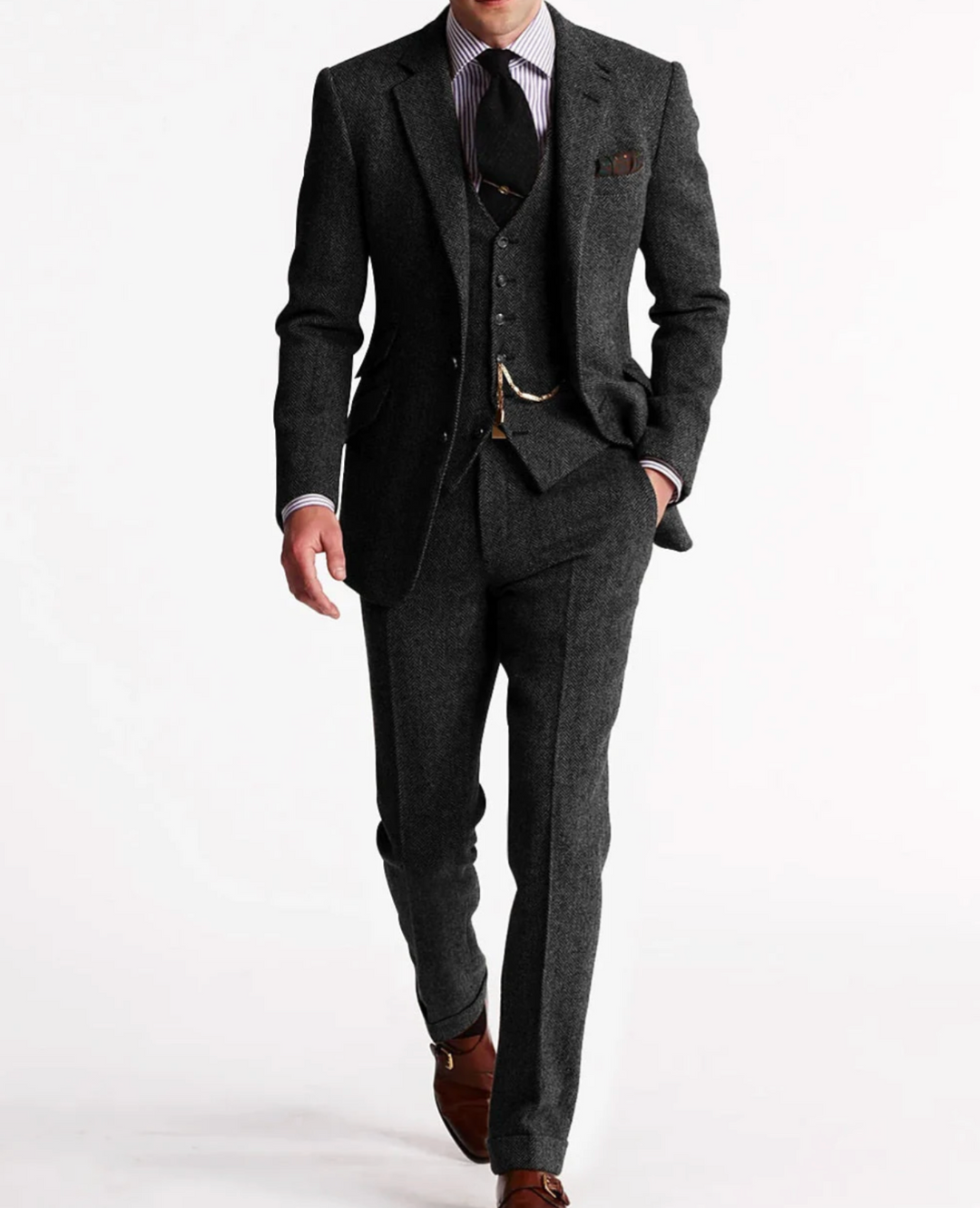 Męski garnitur 3-częściowy slim fit – elegancki komplet biznesowy z marynarką, kamizelką i spodniami