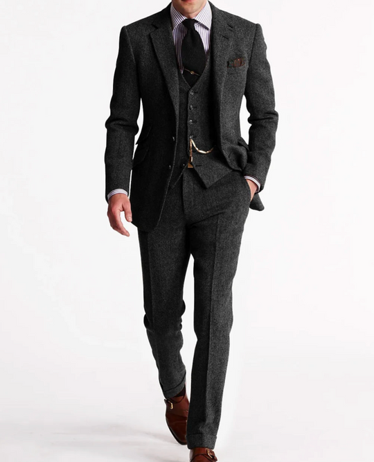 Męski garnitur 3-częściowy slim fit – elegancki komplet biznesowy z marynarką, kamizelką i spodniami