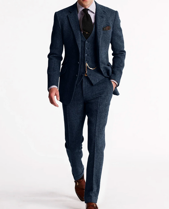 Męski garnitur 3-częściowy slim fit – elegancki komplet biznesowy z marynarką, kamizelką i spodniami