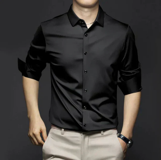Męska koszula elegancka z długim rękawem – gładka koszula casual biznesowa slim fit