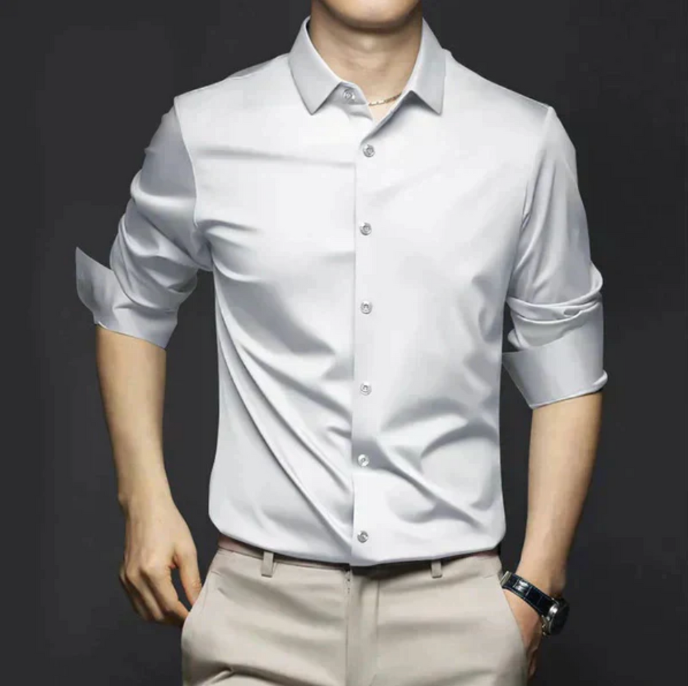 Męska koszula elegancka z długim rękawem – gładka koszula casual biznesowa slim fit