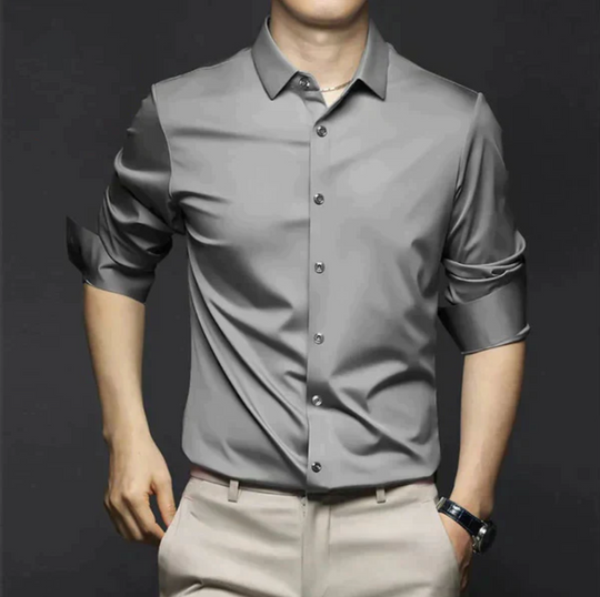 Męska koszula elegancka z długim rękawem – gładka koszula casual biznesowa slim fit