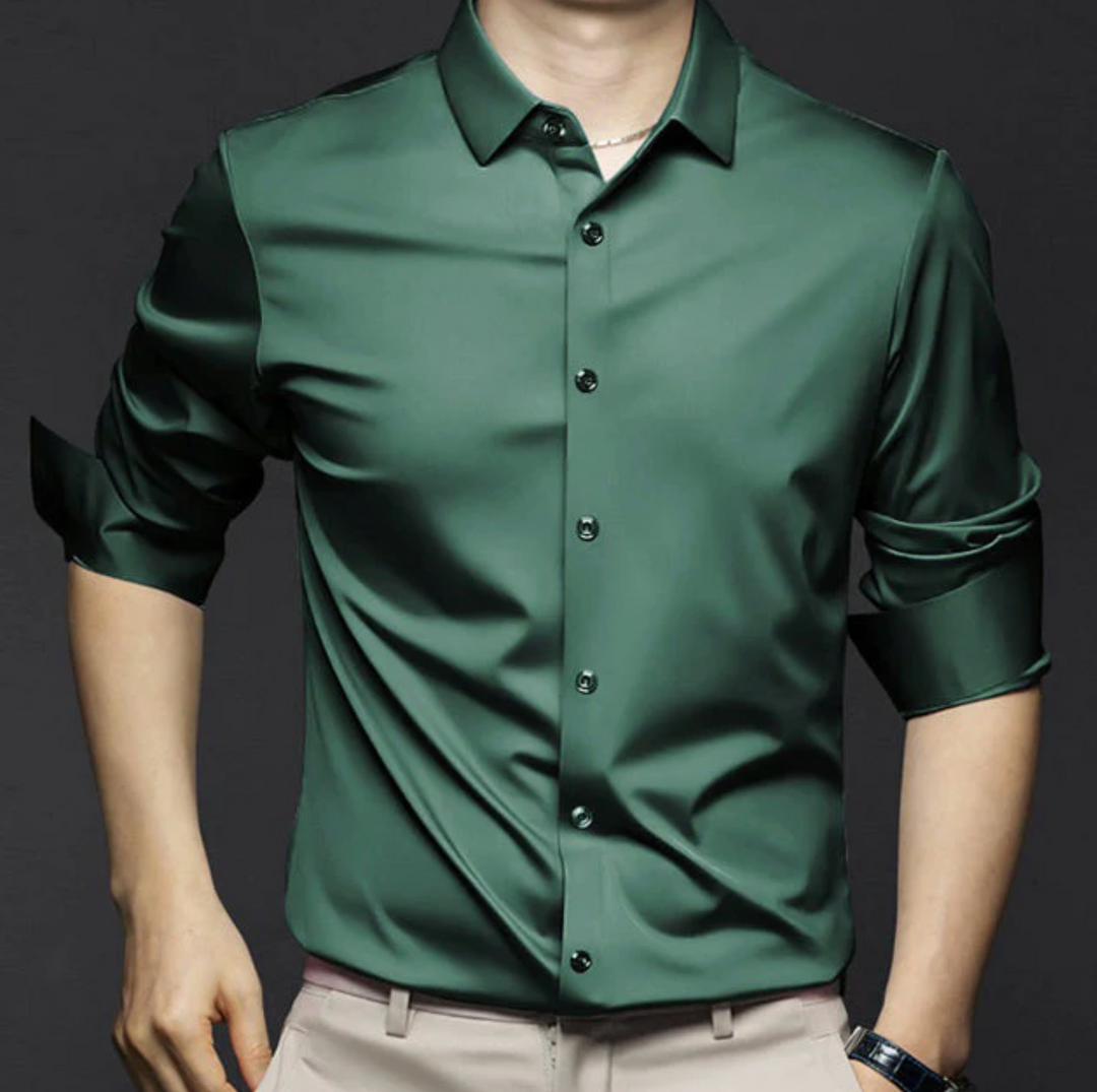 Męska koszula elegancka z długim rękawem – gładka koszula casual biznesowa slim fit