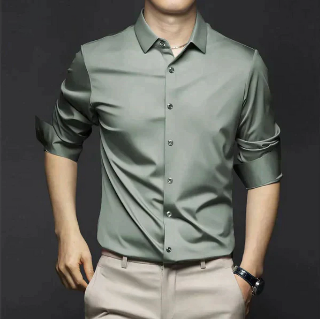 Męska koszula elegancka z długim rękawem – gładka koszula casual biznesowa slim fit