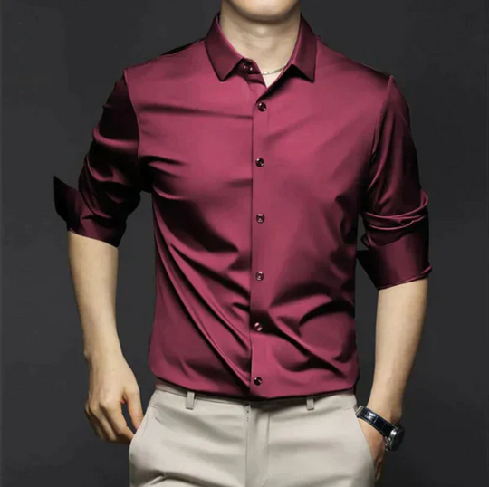 Męska koszula elegancka z długim rękawem – gładka koszula casual biznesowa slim fit